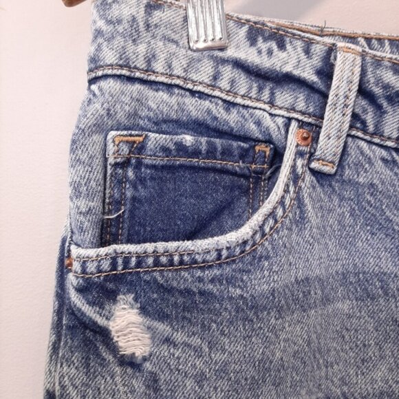 Bershka Emma Distressed Stonewash Jeans High Rise Slim Straight Ankle Denim - Picture 8 of 14